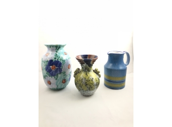 Set Of 3 Mid Century Italian Ceramic Pottery Pieces