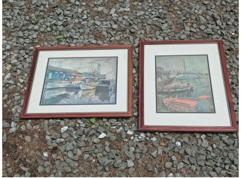 Two Prints Of Dock/Boating Scenet
