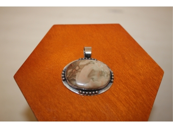 Vtg SASSEN Handmade Sterling Silver Oval Picture Jasper Pendant