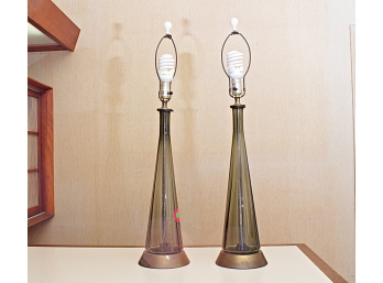 Pair Tall Glass Table Lamps