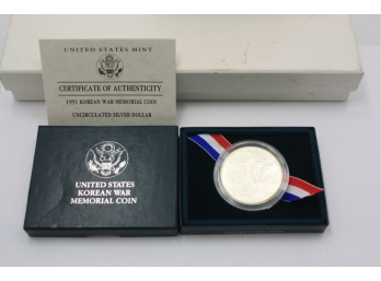 1991 Korean War Memorial Silver Coin
