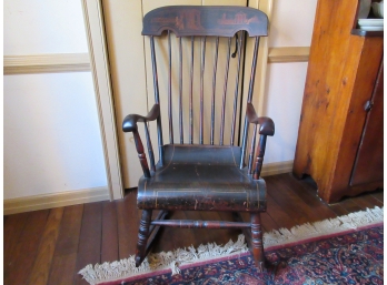 Antique Mid 19th Century Grain And Scene Painted Rocking Chair - Boston Rocker