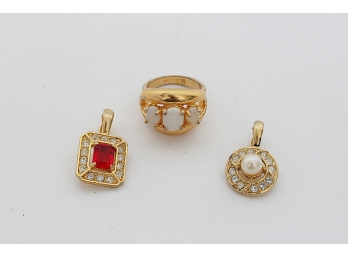 18K Gold Plated Ring And Two Charms -Size 7