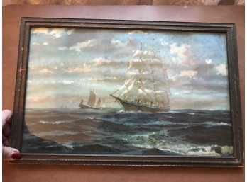 Framed”John Drescher” Decorative Print Of A Ship