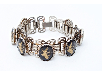Oriental Black Enamel &  Etched Bracelet