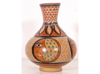Vazquez Signed Moon & Stars Design Tonala Pottery Vase
