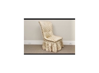 Tufted Ladies Dressing Room Silk Upholstered Slipper Chair With Fringed Foot Stool