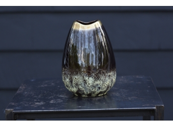 1950's Gild Rimmed Black / Brown Porcelain Vase With Drip Glaze