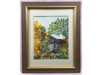 Cottage Among Foliage Watercolor, Signed Marg A