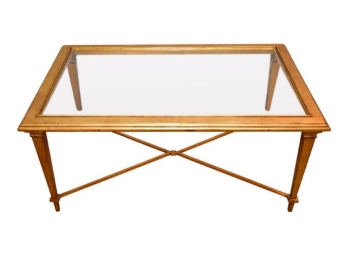 Gilt Wood And Glass Cocktail Table W X-Base (see Description)