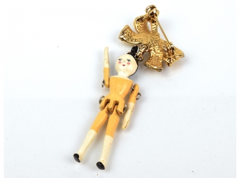 Cold Enamelled Articulated Girl Doll Brooch