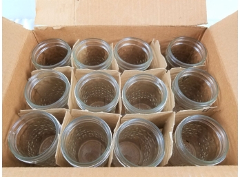 12 Ball Quilted Crystal Jelly Jars With Lids & Labels
