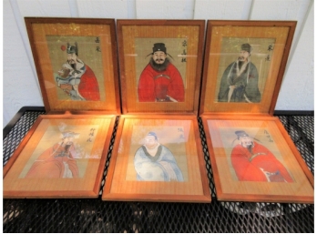 Set Of 6 Antique Chinese Paintings Of Emperors