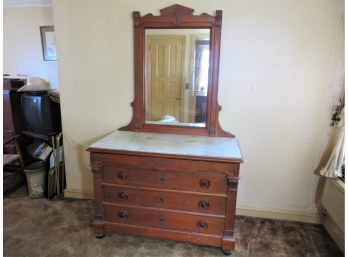 Antique Eastlake Marble Topped Dresser With Mirror