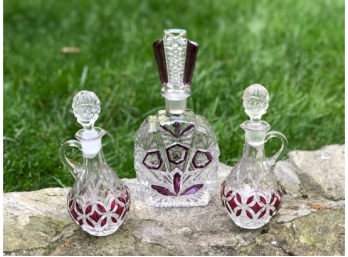 Charming Perfume Bottle And Two Cruets