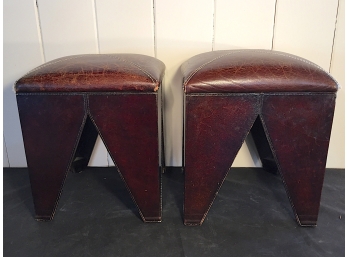 Two South & Cone Trading Co. Leather Covered Wooden Stools