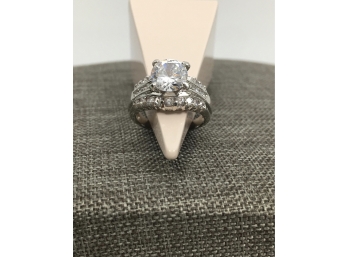 Three Row Illusion Faux Diamond Engagement Ring