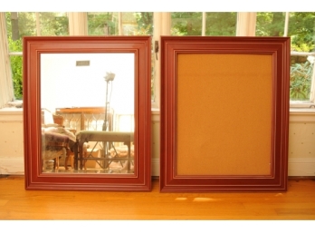 Pair Large Wood Frames - One Mounted With A Mirror One A Cork Board