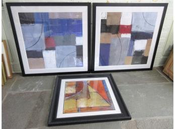 Large Pair Signed Contemporary Abstract Prints With Smaller Print