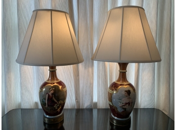 April Blooms  Summer Welcomed Pair French Ceramic Lamps