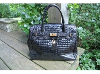 AUTHENTIC! Tiziana Black Croc Embossed Leather Handbag - RETAIL $1,250