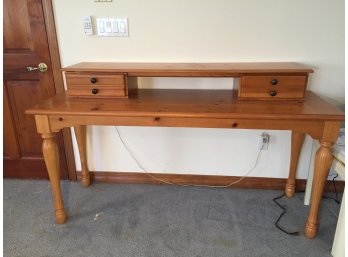 Pine Console Table With Two Drawer Upper Level Shelf