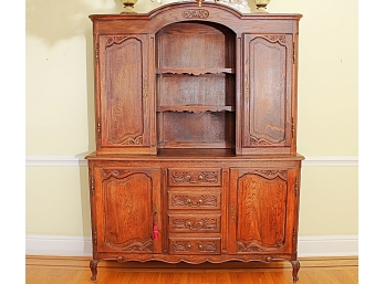 Charming Vintage Country French Carved Hutch / Breakfront - Two Part