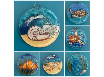 Six Beach Themed Stained Glass Spheres  / Ornaments