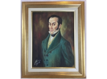 Signed Oil On Canvas Simon Bolivar Portrait By Luis Alvarez De Lugo (Venezuelan, B. 1923)
