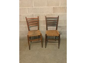 Two Slat Back Rush And Wicker Seat Side Chairs