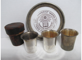 Sterling Silver Shot Glasses And Sterling Amherst College Coaster