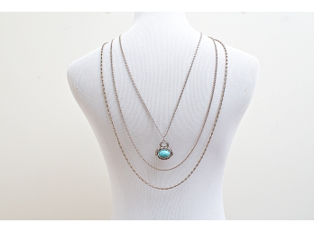 Goldette, NY Triple Strand Turquoise Pendant Necklace