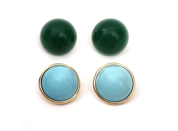 Two 14k Jade And Turquoise Tuxedo Buttons