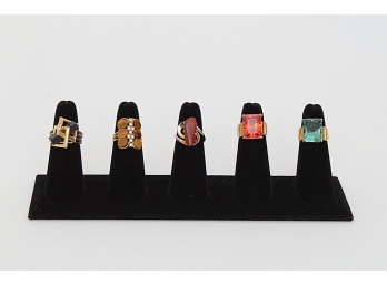 Group Of Five Rings, Some 18K Gold Plated, Set With Semi-Precious Stones - Size 6½ To 7¼