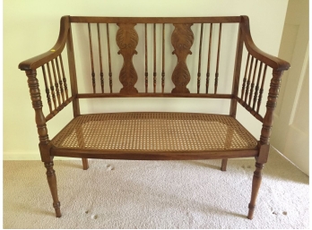 Hardwood And Cane Seat Double Bench