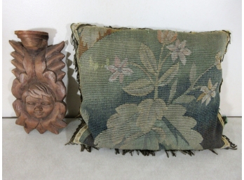 17th Century Tapestry Pillow + 18th Century Style Carving