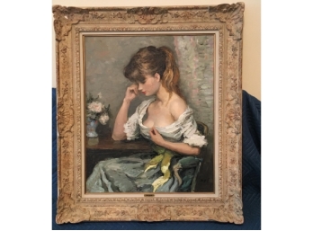 Oil On Canvas Painting Of Young Maiden By Marcel Dyf