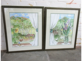 Pair Watercolors By Bonnie Vinant, Pencil Signed