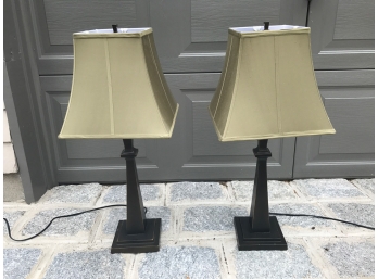 Pair Table Lamps With Green Square Shades