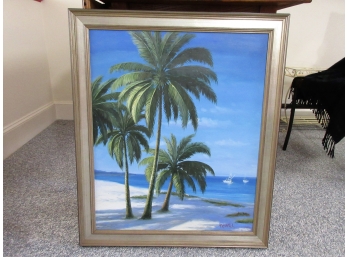 Acrylic On Canvas Of Beach With Palm Trees