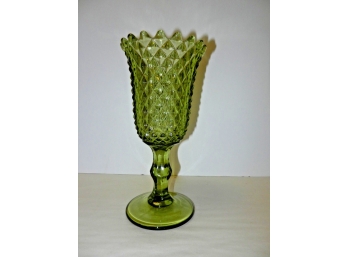 Vintage 9 1/4' Glass Avocado Green Diamond Point Pedestal Vase