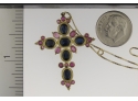 18K Sapphire And Ruby Cross With Necklace