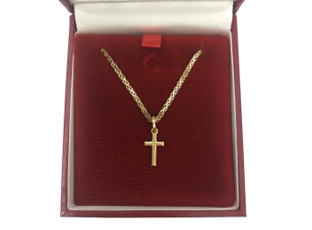 14K Yellow Gold Small Cross Pendant Necklace - Made In Italy