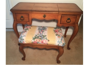 Drexel 'French Country Manner' Vanity And Floral Upholstered  Bench
