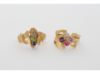 Two Gold Tone Rings Set With Colorful Stones - Size 6¼ &  7½