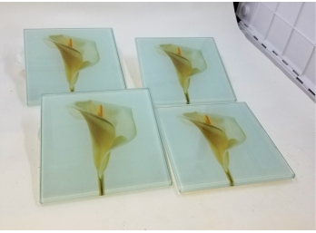 4 Glass Orchid Coasters