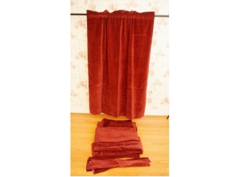 Three Pair Cranberry Velvet Country Curtian Draperies With Tie Backs