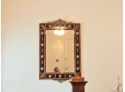 Spanish Wooden Wall Mirror With Metal Accents & Porcelain Inserts