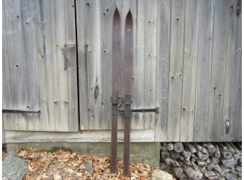 Pair Early 1900's Wooden Skis - 77in