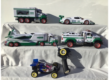 Four Hess Toy Trucks And Fast Lane Remote Control Car